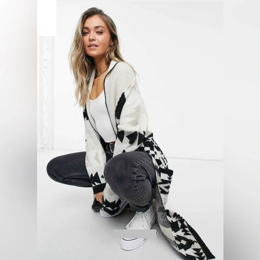 ASOS Black and Cream Aztec Long Cardigan